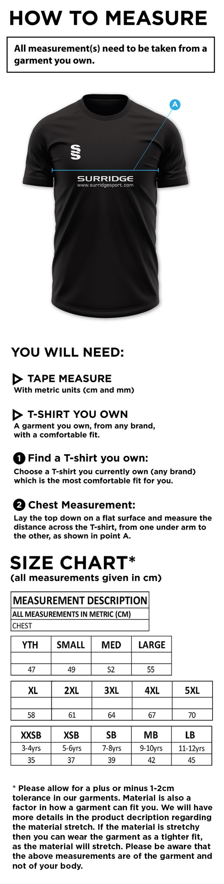 Horspath CC - Grey Dual Training Shirt - Size Guide