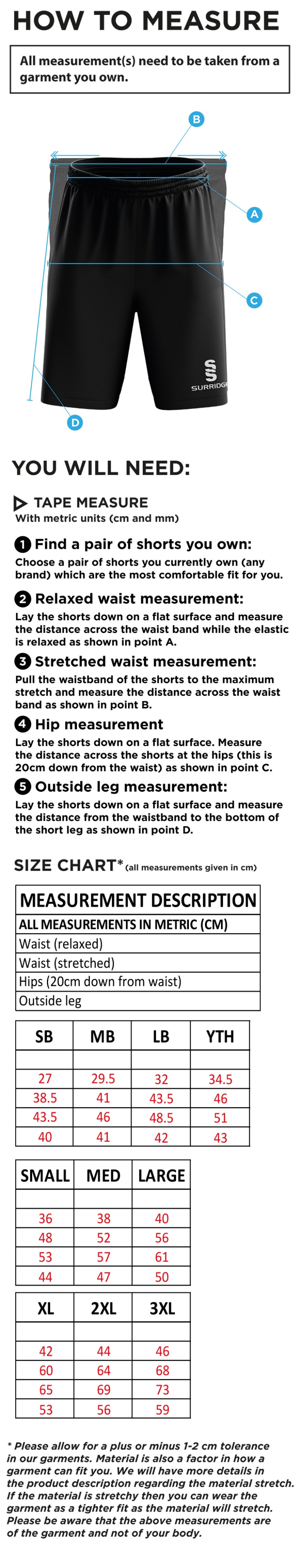Horspath CC - Blade Shorts - Size Guide