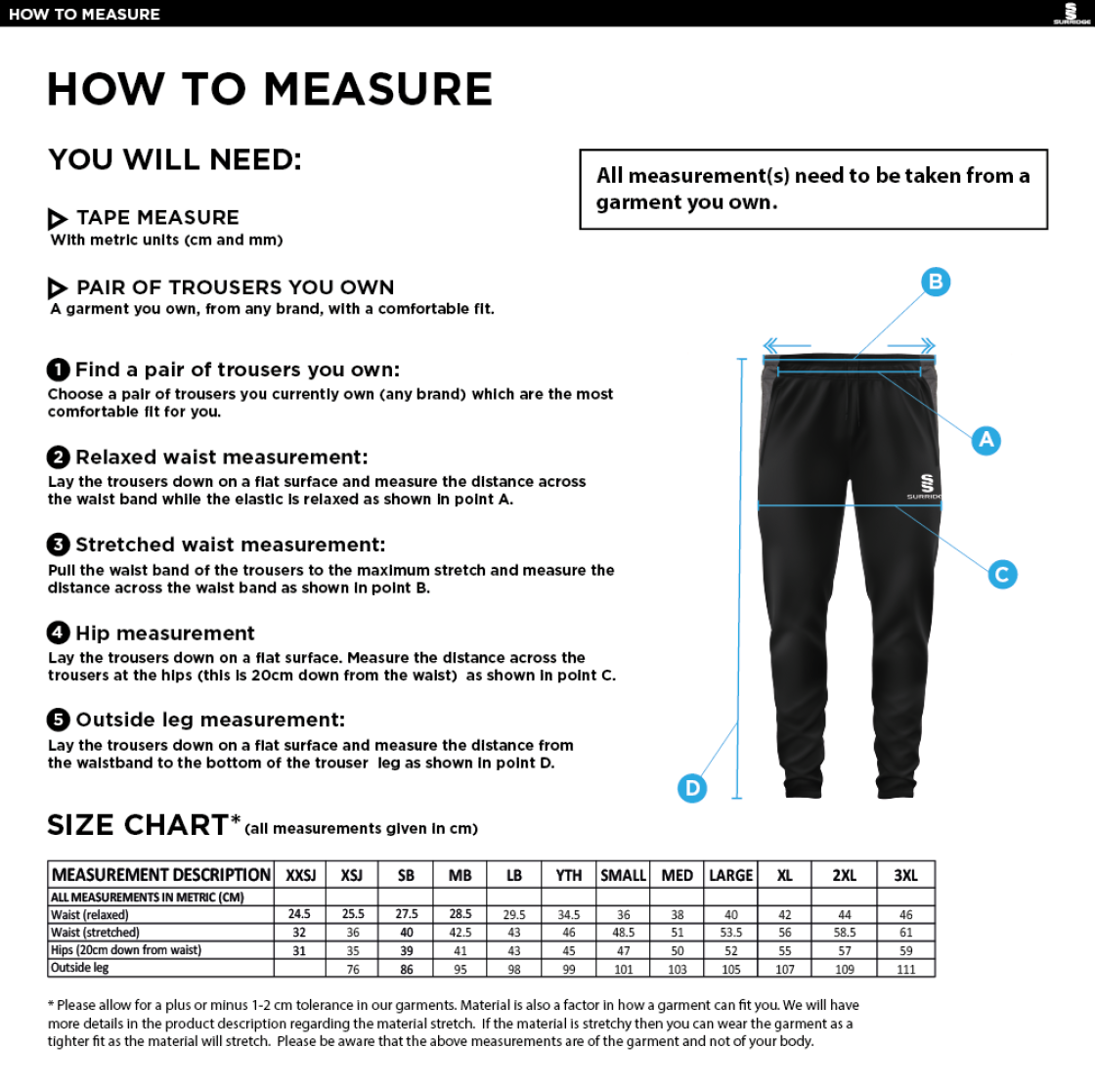 Horspacth CC - Tek Slim Pants - Size Guide