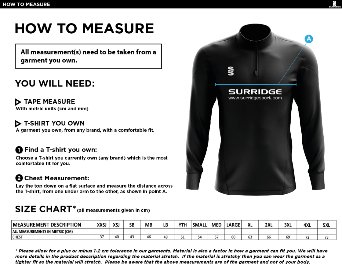 Horspath CC - Blade Performance Top - Size Guide