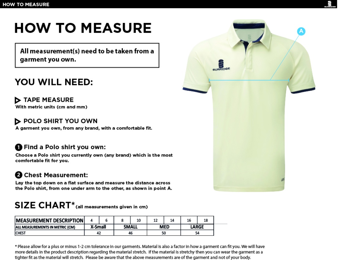 HORSPATH CC Dual Cricket Shirt Short Sleeve Womens - Size Guide