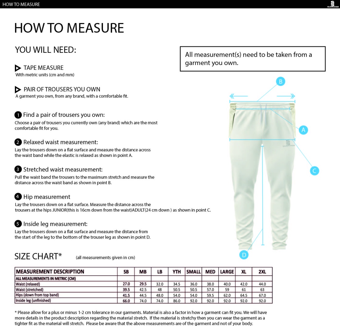 Horspath CC - Ergo Playing Pant - Size Guide