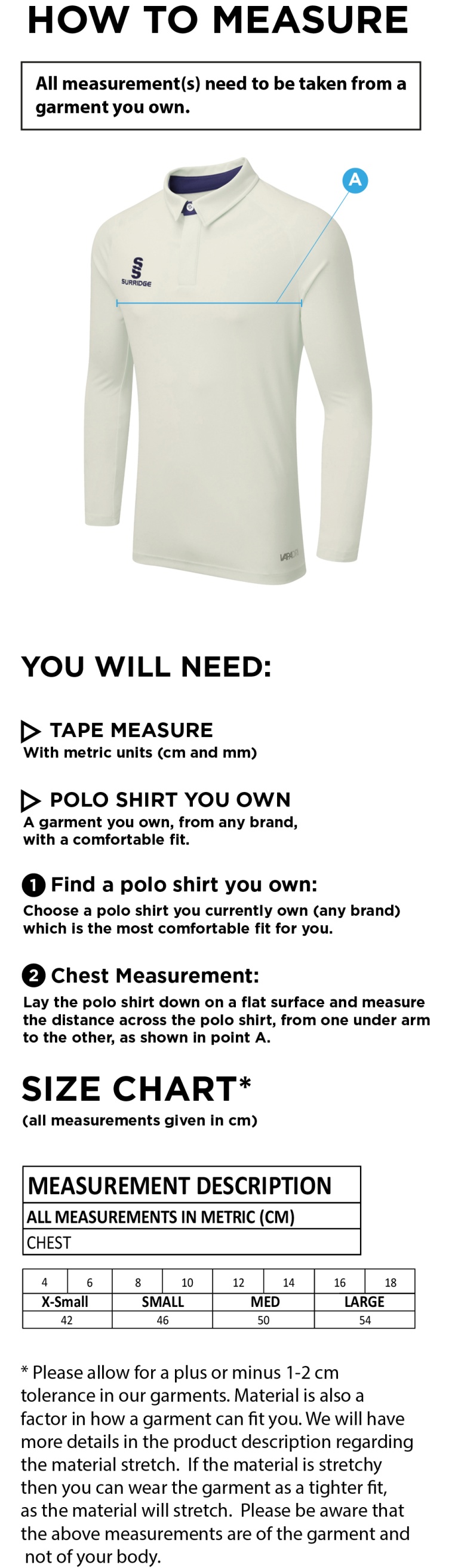 HORSPATH CC DUAL LONG SLEEVE CRICKET SHIRT (WOMENS)-Ivory - Size Guide