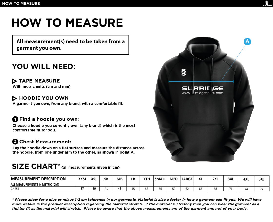 Horspath CC - Blade Hoody - Size Guide