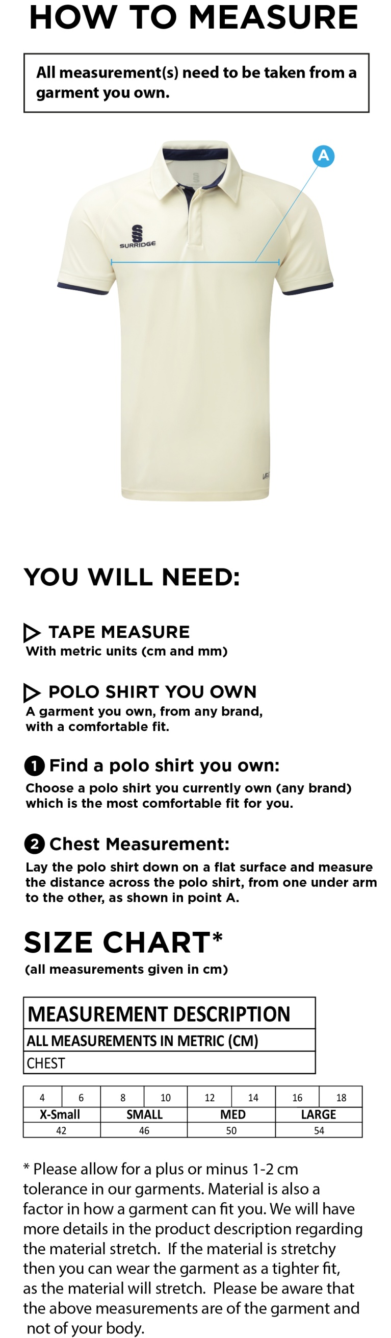 HORSPATH CC Dual Cricket Shirt Short Sleeve Womens - Size Guide